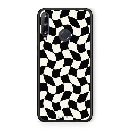 Θήκη Huawei P40 Lite E Black and Cream Wavy Checkerboard από τη Smartfits με σχέδιο στο πίσω μέρος και μαύρο περίβλημα | Huawei P40 Lite E Black and Cream Wavy Checkerboard case with colorful back and black bezels
