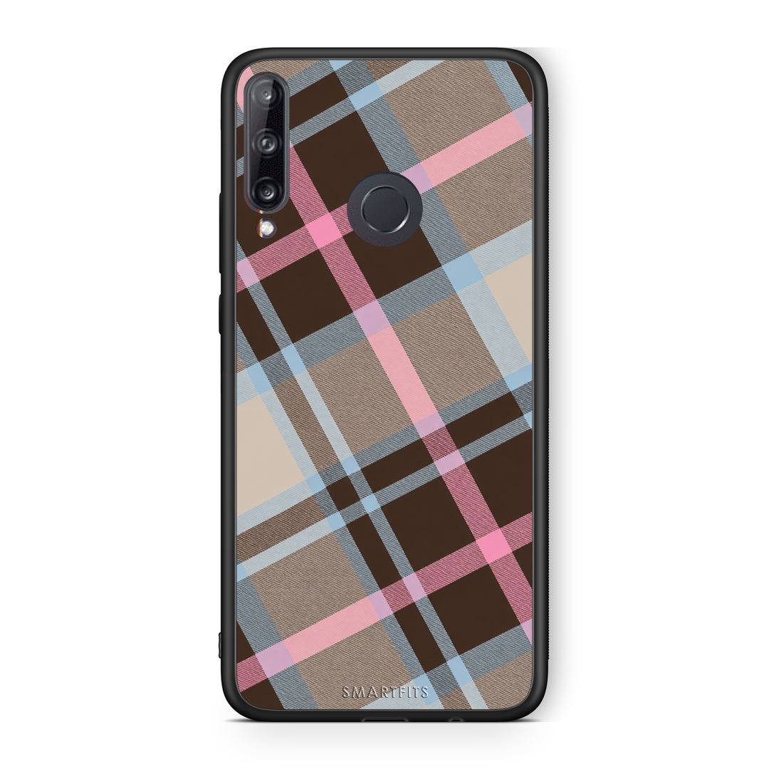 Θήκη Huawei P40 Lite E Brown Pink and Blue Diagonal Plaid από τη Smartfits με σχέδιο στο πίσω μέρος και μαύρο περίβλημα | Huawei P40 Lite E Brown Pink and Blue Diagonal Plaid case with colorful back and black bezels