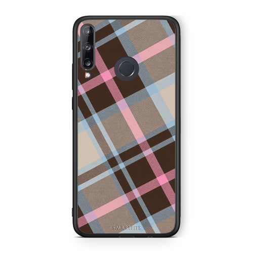 Θήκη Huawei P40 Lite E Brown Pink and Blue Diagonal Plaid από τη Smartfits με σχέδιο στο πίσω μέρος και μαύρο περίβλημα | Huawei P40 Lite E Brown Pink and Blue Diagonal Plaid case with colorful back and black bezels