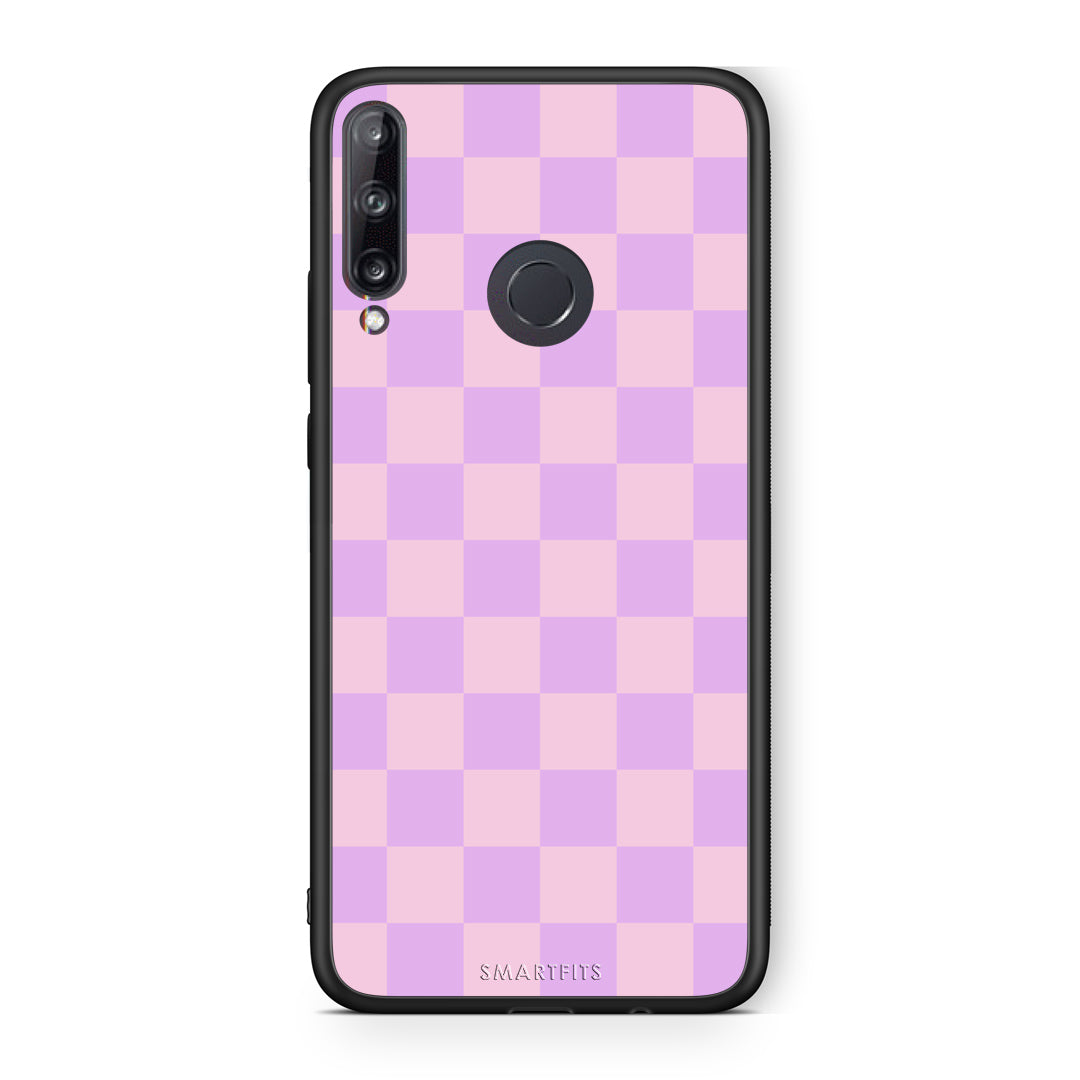 Θήκη Huawei P40 Lite E Lavender and Pink Checkerboard από τη Smartfits με σχέδιο στο πίσω μέρος και μαύρο περίβλημα | Huawei P40 Lite E Lavender and Pink Checkerboard case with colorful back and black bezels