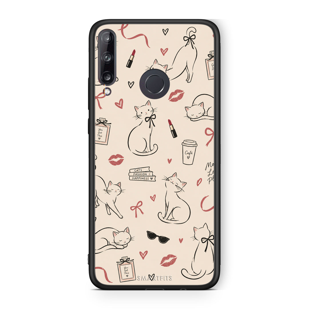 Θήκη Huawei P40 Lite E Minimal Cat and Fashion Doodles on Cream από τη Smartfits με σχέδιο στο πίσω μέρος και μαύρο περίβλημα | Huawei P40 Lite E Minimal Cat and Fashion Doodles on Cream case with colorful back and black bezels
