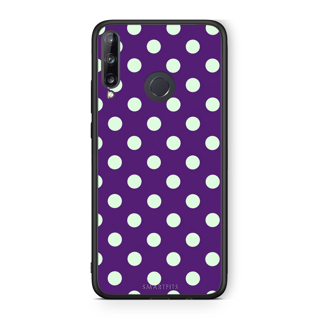 Θήκη Huawei P40 Lite E Mint Polka Dots on Purple από τη Smartfits με σχέδιο στο πίσω μέρος και μαύρο περίβλημα | Huawei P40 Lite E Mint Polka Dots on Purple case with colorful back and black bezels