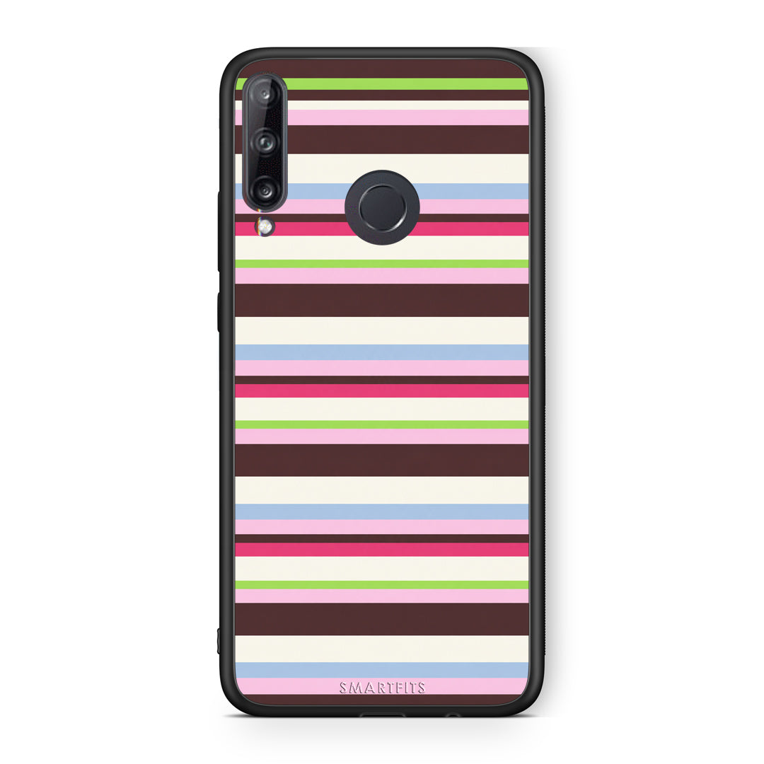 Θήκη Huawei P40 Lite E Multicolour Horizontal Stripes από τη Smartfits με σχέδιο στο πίσω μέρος και μαύρο περίβλημα | Huawei P40 Lite E Multicolour Horizontal Stripes case with colorful back and black bezels