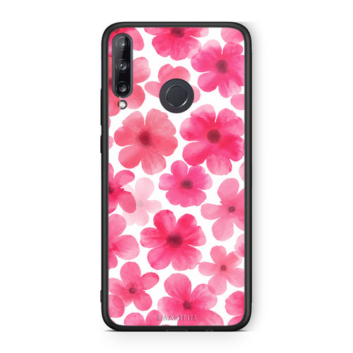 Θήκη Huawei P40 Lite E Pink Watercolour Flowers on White από τη Smartfits με σχέδιο στο πίσω μέρος και μαύρο περίβλημα | Huawei P40 Lite E Pink Watercolour Flowers on White case with colorful back and black bezels