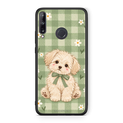Θήκη Huawei P40 Lite E Puppy and Daisies on Sage Gingham από τη Smartfits με σχέδιο στο πίσω μέρος και μαύρο περίβλημα | Huawei P40 Lite E Puppy and Daisies on Sage Gingham case with colorful back and black bezels