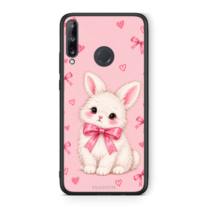 Θήκη Huawei P40 Lite E White Bunny and Pink Bows από τη Smartfits με σχέδιο στο πίσω μέρος και μαύρο περίβλημα | Huawei P40 Lite E White Bunny and Pink Bows case with colorful back and black bezels