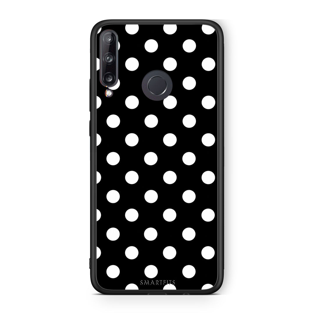 Θήκη Huawei P40 Lite E White Polka Dots on Black από τη Smartfits με σχέδιο στο πίσω μέρος και μαύρο περίβλημα | Huawei P40 Lite E White Polka Dots on Black case with colorful back and black bezels