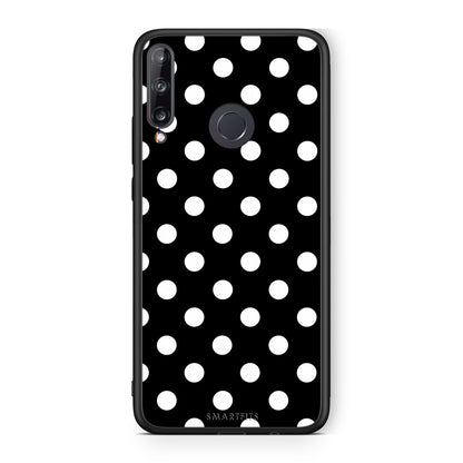 Θήκη Huawei P40 Lite E White Polka Dots on Black από τη Smartfits με σχέδιο στο πίσω μέρος και μαύρο περίβλημα | Huawei P40 Lite E White Polka Dots on Black case with colorful back and black bezels