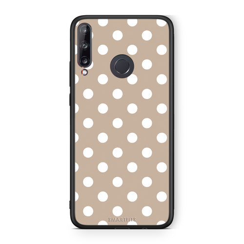 Θήκη Huawei P40 Lite E White Polka Dots on Taupe από τη Smartfits με σχέδιο στο πίσω μέρος και μαύρο περίβλημα | Huawei P40 Lite E White Polka Dots on Taupe case with colorful back and black bezels