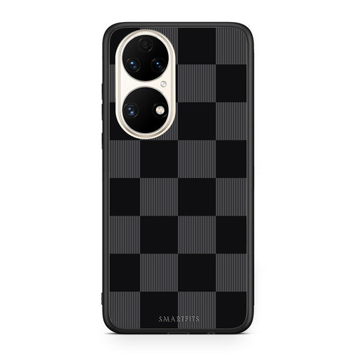 Θήκη Huawei P50 Black and Charcoal Striped Checks από τη Smartfits με σχέδιο στο πίσω μέρος και μαύρο περίβλημα | Huawei P50 Black and Charcoal Striped Checks case with colorful back and black bezels