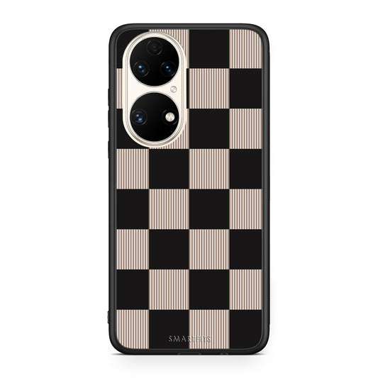Θήκη Huawei P50 Black and Taupe Striped Checks από τη Smartfits με σχέδιο στο πίσω μέρος και μαύρο περίβλημα | Huawei P50 Black and Taupe Striped Checks case with colorful back and black bezels
