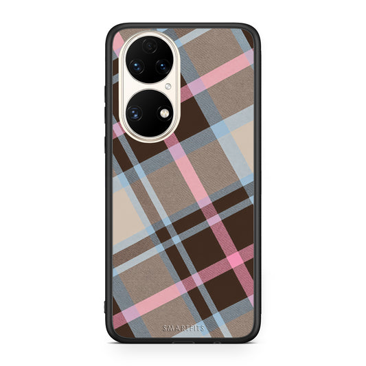 Θήκη Huawei P50 Brown Pink and Blue Diagonal Plaid από τη Smartfits με σχέδιο στο πίσω μέρος και μαύρο περίβλημα | Huawei P50 Brown Pink and Blue Diagonal Plaid case with colorful back and black bezels