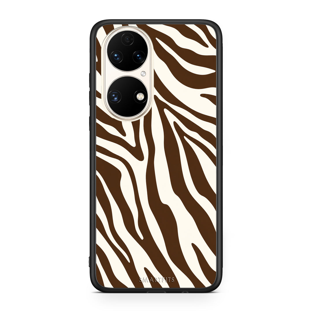 Θήκη Huawei P50 Brown and Cream Zebra Stripes από τη Smartfits με σχέδιο στο πίσω μέρος και μαύρο περίβλημα | Huawei P50 Brown and Cream Zebra Stripes case with colorful back and black bezels