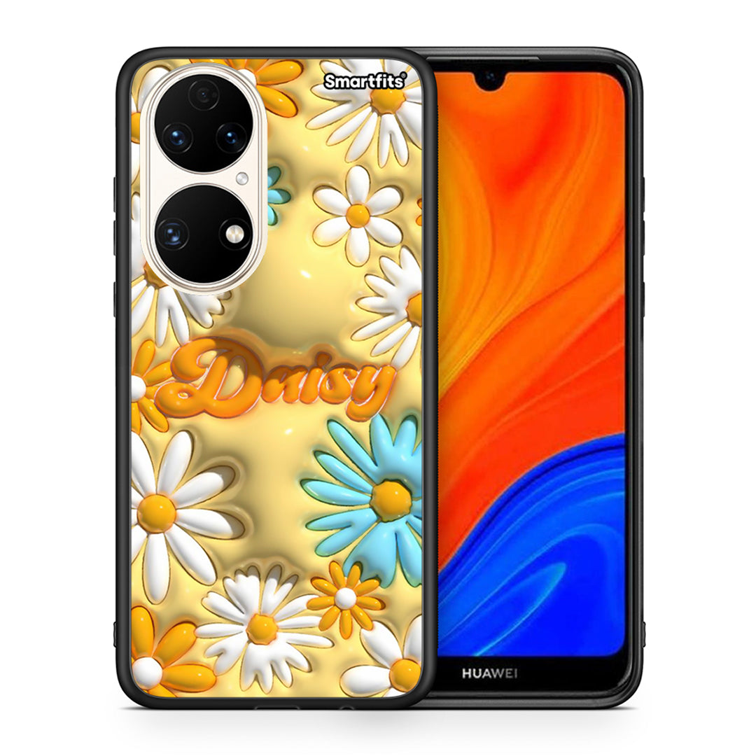 Θήκη Huawei P50 Bubble Daisies από τη Smartfits με σχέδιο στο πίσω μέρος και μαύρο περίβλημα | Huawei P50 Bubble Daisies case with colorful back and black bezels