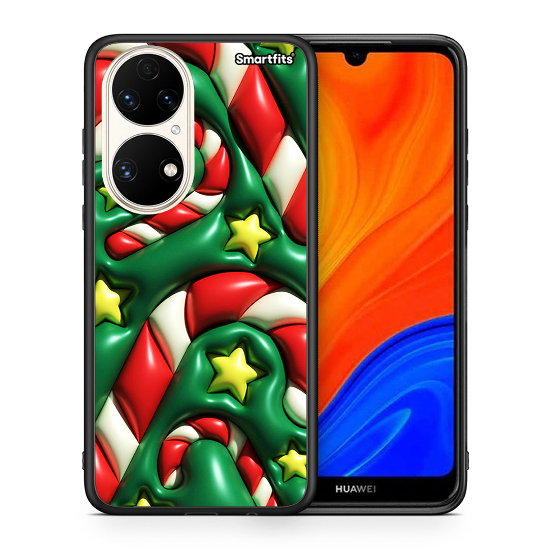 Θήκη Huawei P50 Christmas Bubbles από τη Smartfits με σχέδιο στο πίσω μέρος και μαύρο περίβλημα | Huawei P50 Christmas Bubbles case with colorful back and black bezels