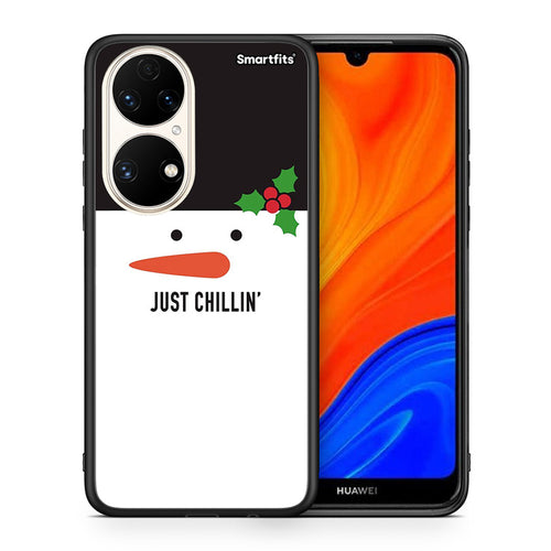 Θήκη Huawei P50 Christmas Chillin από τη Smartfits με σχέδιο στο πίσω μέρος και μαύρο περίβλημα | Huawei P50 Christmas Chillin case with colorful back and black bezels