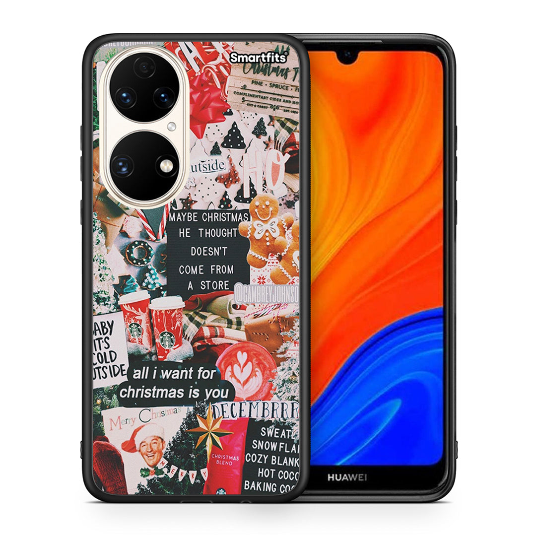 Θήκη Huawei P50 Christmas Happiness από τη Smartfits με σχέδιο στο πίσω μέρος και μαύρο περίβλημα | Huawei P50 Christmas Happiness case with colorful back and black bezels