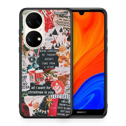 Θήκη Huawei P50 Christmas Happiness από τη Smartfits με σχέδιο στο πίσω μέρος και μαύρο περίβλημα | Huawei P50 Christmas Happiness case with colorful back and black bezels