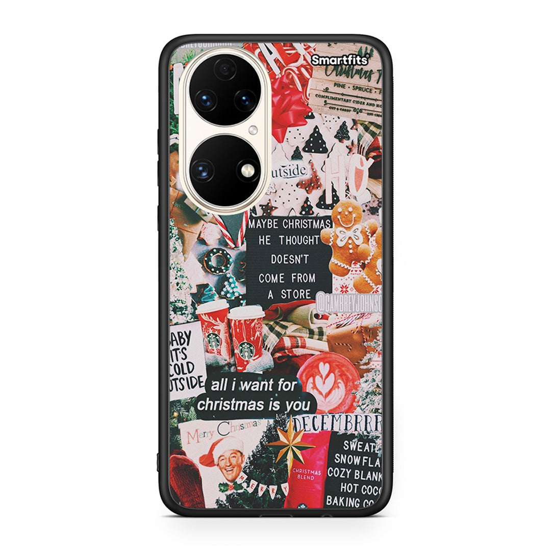 Huawei P50 Christmas Happiness θήκη από τη Smartfits με σχέδιο στο πίσω μέρος και μαύρο περίβλημα | Smartphone case with colorful back and black bezels by Smartfits