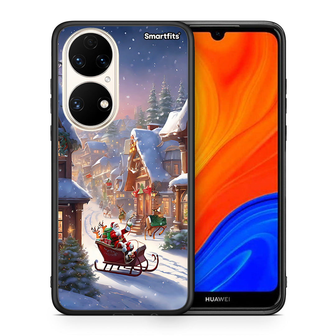 Θήκη Huawei P50 Christmas Snow από τη Smartfits με σχέδιο στο πίσω μέρος και μαύρο περίβλημα | Huawei P50 Christmas Snow case with colorful back and black bezels