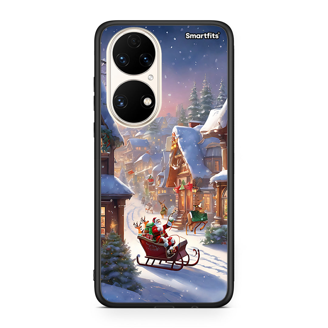 Huawei P50 Christmas Snow θήκη από τη Smartfits με σχέδιο στο πίσω μέρος και μαύρο περίβλημα | Smartphone case with colorful back and black bezels by Smartfits
