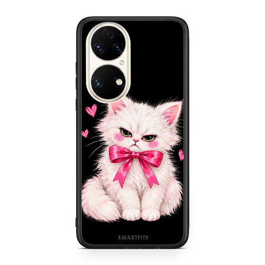 Θήκη Huawei P50 Grumpy Party Kitten on Black από τη Smartfits με σχέδιο στο πίσω μέρος και μαύρο περίβλημα | Huawei P50 Grumpy Party Kitten on Black case with colorful back and black bezels