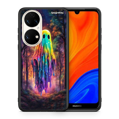 Θήκη Huawei P50 Halloween Ghost από τη Smartfits με σχέδιο στο πίσω μέρος και μαύρο περίβλημα | Huawei P50 Halloween Ghost case with colorful back and black bezels