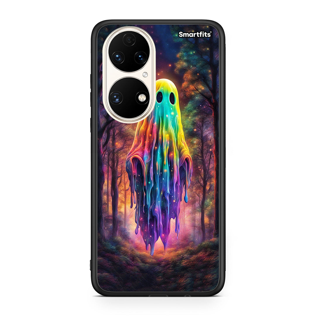 Huawei P50 Halloween Ghost θήκη από τη Smartfits με σχέδιο στο πίσω μέρος και μαύρο περίβλημα | Smartphone case with colorful back and black bezels by Smartfits