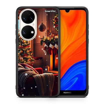 Θήκη Huawei P50 Home For Christmas από τη Smartfits με σχέδιο στο πίσω μέρος και μαύρο περίβλημα | Huawei P50 Home For Christmas case with colorful back and black bezels