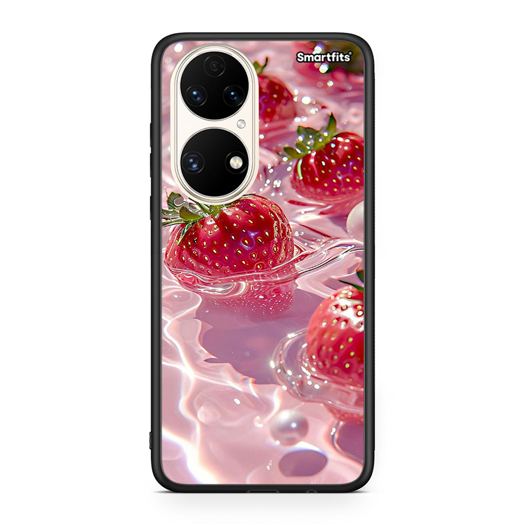 Huawei P50 Juicy Strawberries θήκη από τη Smartfits με σχέδιο στο πίσω μέρος και μαύρο περίβλημα | Smartphone case with colorful back and black bezels by Smartfits