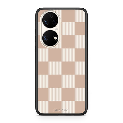 Θήκη Huawei P50 Latte and Cream Striped Checks από τη Smartfits με σχέδιο στο πίσω μέρος και μαύρο περίβλημα | Huawei P50 Latte and Cream Striped Checks case with colorful back and black bezels