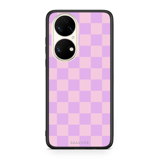 Θήκη Huawei P50 Lavender and Pink Checkerboard από τη Smartfits με σχέδιο στο πίσω μέρος και μαύρο περίβλημα | Huawei P50 Lavender and Pink Checkerboard case with colorful back and black bezels