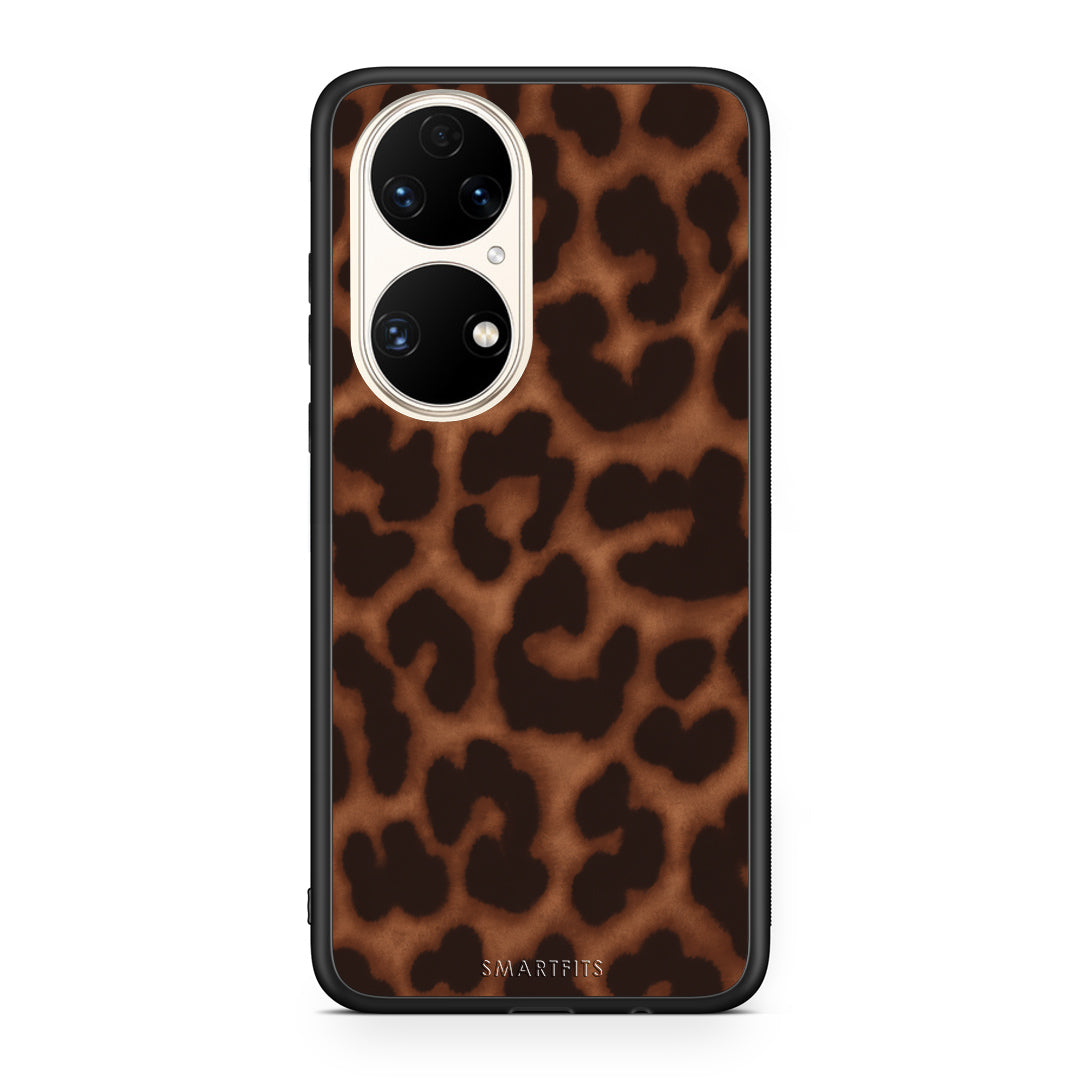 Θήκη Huawei P50 Leopard Print Dark Brown από τη Smartfits με σχέδιο στο πίσω μέρος και μαύρο περίβλημα | Huawei P50 Leopard Print Dark Brown case with colorful back and black bezels