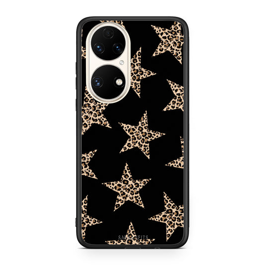 Θήκη Huawei P50 Leopard Stars on Black από τη Smartfits με σχέδιο στο πίσω μέρος και μαύρο περίβλημα | Huawei P50 Leopard Stars on Black case with colorful back and black bezels