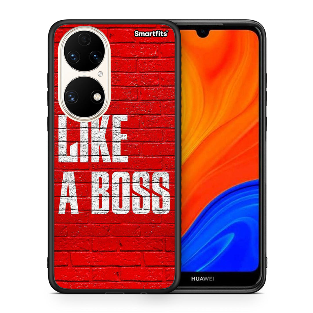 Θήκη Huawei P50 Like A Boss από τη Smartfits με σχέδιο στο πίσω μέρος και μαύρο περίβλημα | Huawei P50 Like A Boss case with colorful back and black bezels