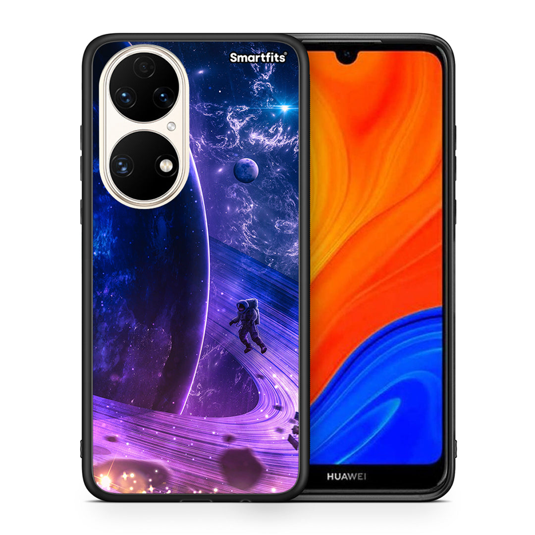 Θήκη Huawei P50 Lost Astronaut από τη Smartfits με σχέδιο στο πίσω μέρος και μαύρο περίβλημα | Huawei P50 Lost Astronaut case with colorful back and black bezels