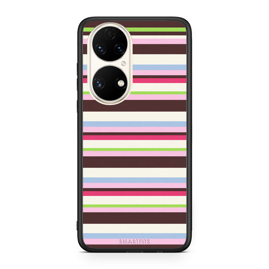Θήκη Huawei P50 Multicolour Horizontal Stripes από τη Smartfits με σχέδιο στο πίσω μέρος και μαύρο περίβλημα | Huawei P50 Multicolour Horizontal Stripes case with colorful back and black bezels