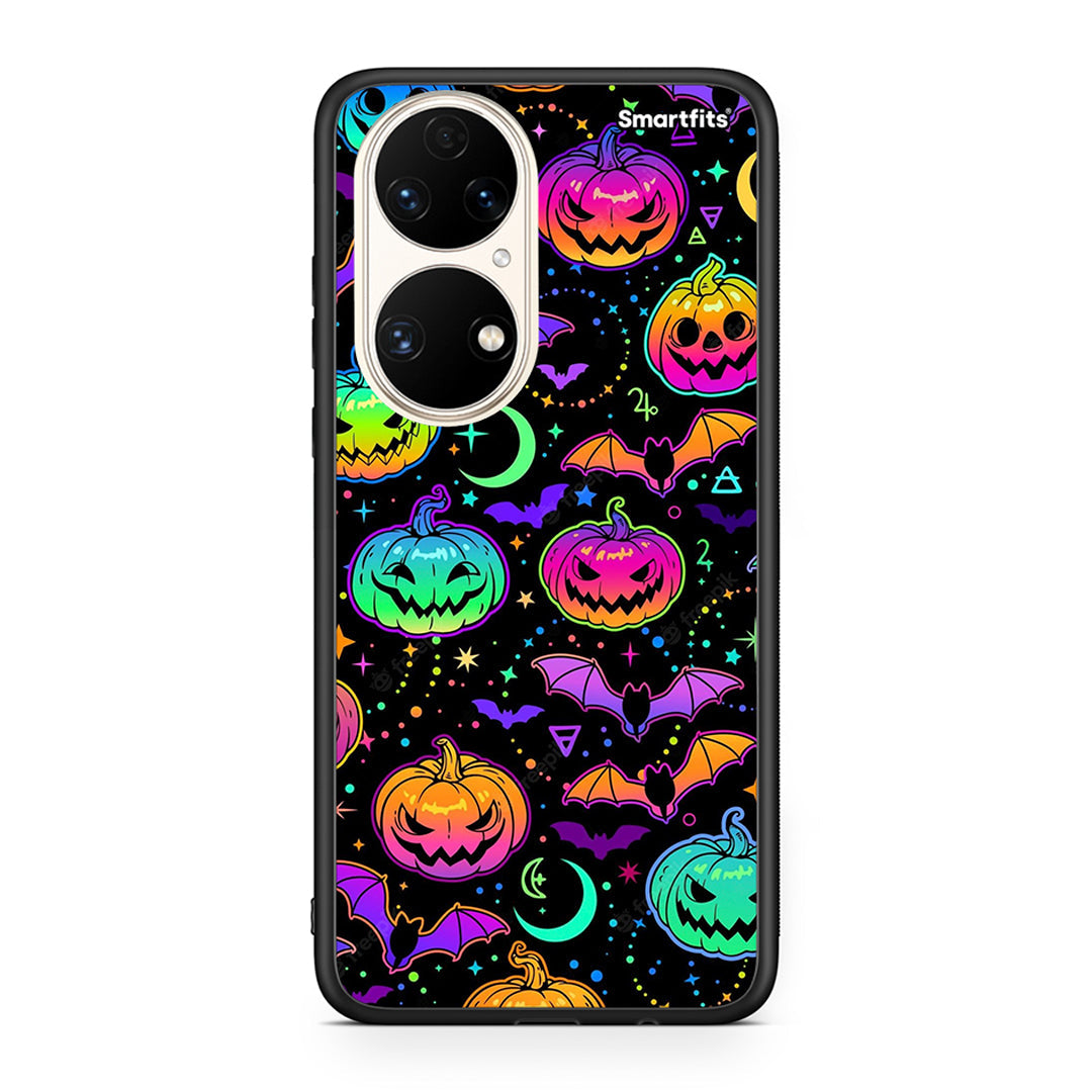 Huawei P50 Neon Halloween θήκη από τη Smartfits με σχέδιο στο πίσω μέρος και μαύρο περίβλημα | Smartphone case with colorful back and black bezels by Smartfits