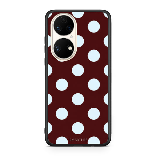 Θήκη Huawei P50 Pale Blue Large Polka Dots on Burgundy από τη Smartfits με σχέδιο στο πίσω μέρος και μαύρο περίβλημα | Huawei P50 Pale Blue Large Polka Dots on Burgundy case with colorful back and black bezels