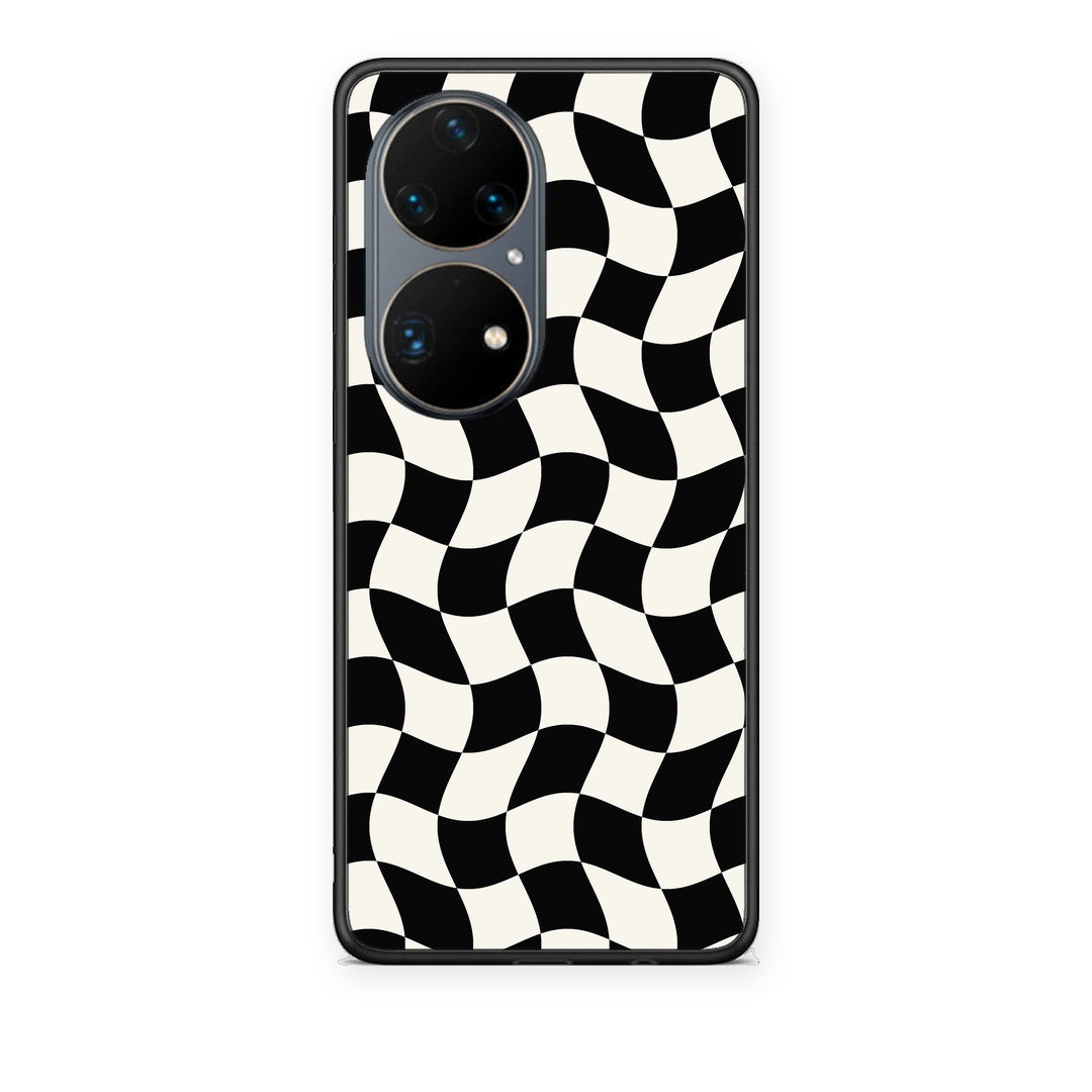 Θήκη Huawei P50 Pro Black and Cream Wavy Checkerboard από τη Smartfits με σχέδιο στο πίσω μέρος και μαύρο περίβλημα | Huawei P50 Pro Black and Cream Wavy Checkerboard case with colorful back and black bezels