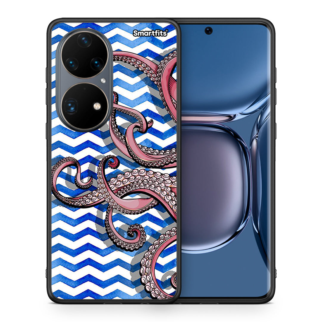 Θήκη Huawei P50 Pro Chevron Devilfish από τη Smartfits με σχέδιο στο πίσω μέρος και μαύρο περίβλημα | Huawei P50 Pro Chevron Devilfish case with colorful back and black bezels