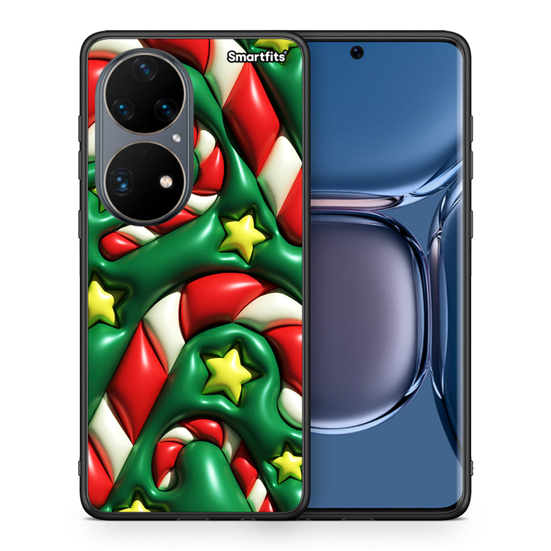 Θήκη Huawei P50 Pro Christmas Bubbles από τη Smartfits με σχέδιο στο πίσω μέρος και μαύρο περίβλημα | Huawei P50 Pro Christmas Bubbles case with colorful back and black bezels