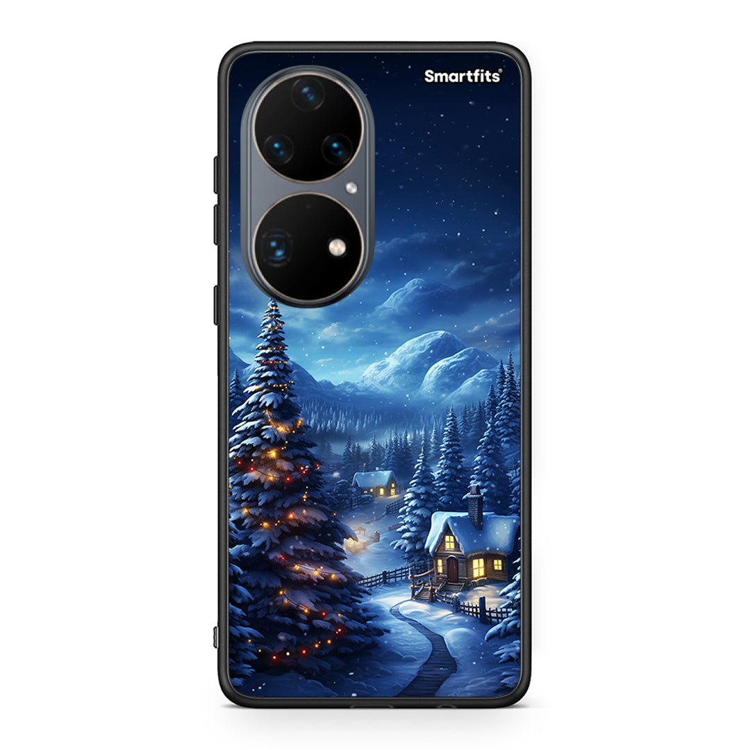 Huawei P50 Pro Christmas Scenery θήκη από τη Smartfits με σχέδιο στο πίσω μέρος και μαύρο περίβλημα | Smartphone case with colorful back and black bezels by Smartfits