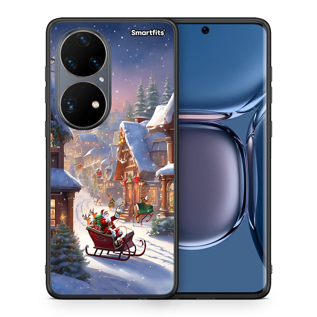 Θήκη Huawei P50 Pro Christmas Snow από τη Smartfits με σχέδιο στο πίσω μέρος και μαύρο περίβλημα | Huawei P50 Pro Christmas Snow case with colorful back and black bezels