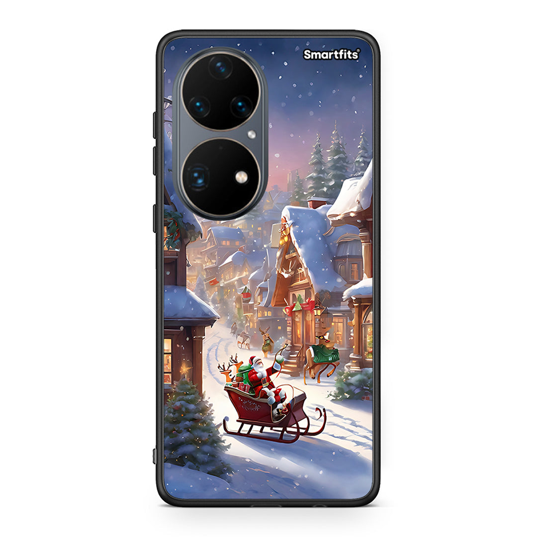 Huawei P50 Pro Christmas Snow θήκη από τη Smartfits με σχέδιο στο πίσω μέρος και μαύρο περίβλημα | Smartphone case with colorful back and black bezels by Smartfits