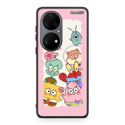 Huawei P50 Pro Cute Companion θήκη από τη Smartfits με σχέδιο στο πίσω μέρος και μαύρο περίβλημα | Smartphone case with colorful back and black bezels by Smartfits
