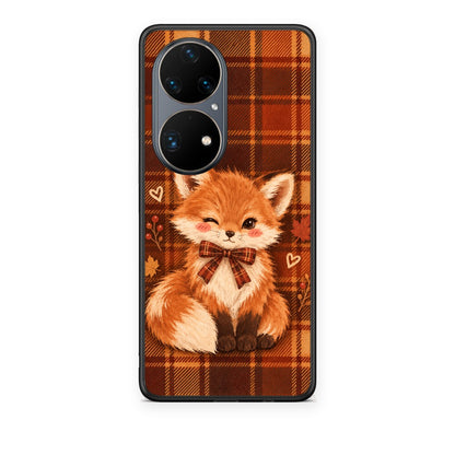Θήκη Huawei P50 Pro Fox on Autumn Tartan από τη Smartfits με σχέδιο στο πίσω μέρος και μαύρο περίβλημα | Huawei P50 Pro Fox on Autumn Tartan case with colorful back and black bezels