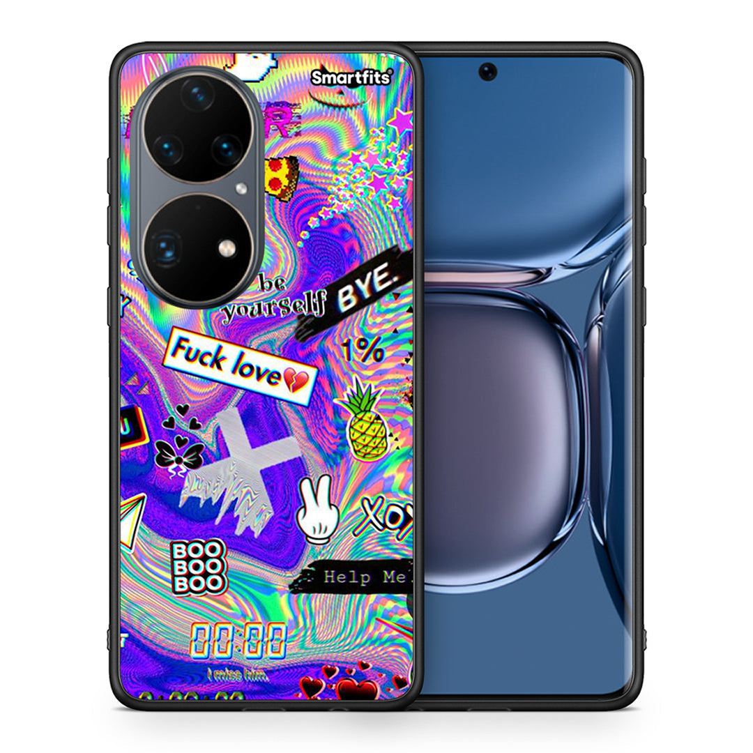 Θήκη Huawei P50 Pro Game Over από τη Smartfits με σχέδιο στο πίσω μέρος και μαύρο περίβλημα | Huawei P50 Pro Game Over case with colorful back and black bezels