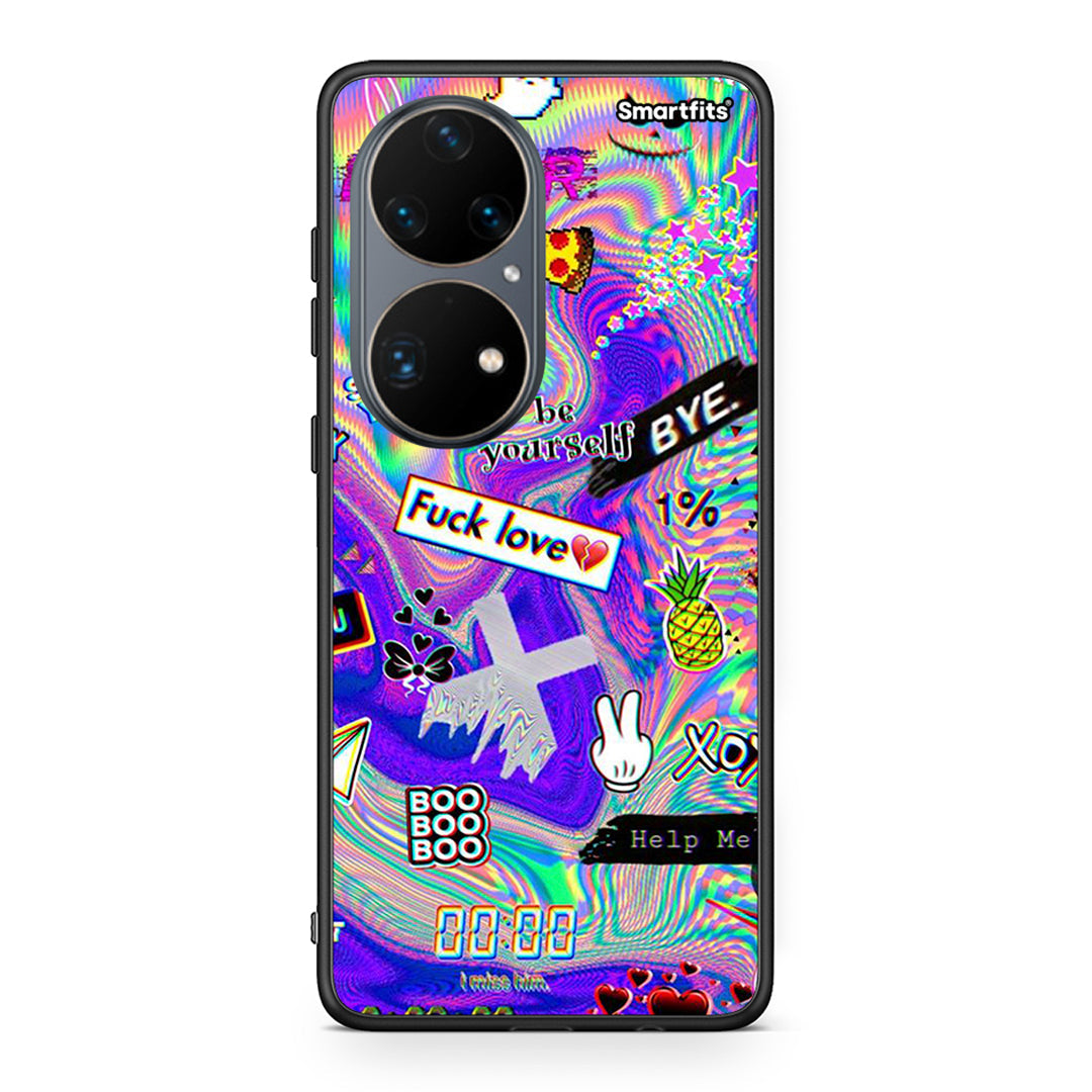 Huawei P50 Pro Game Over θήκη από τη Smartfits με σχέδιο στο πίσω μέρος και μαύρο περίβλημα | Smartphone case with colorful back and black bezels by Smartfits