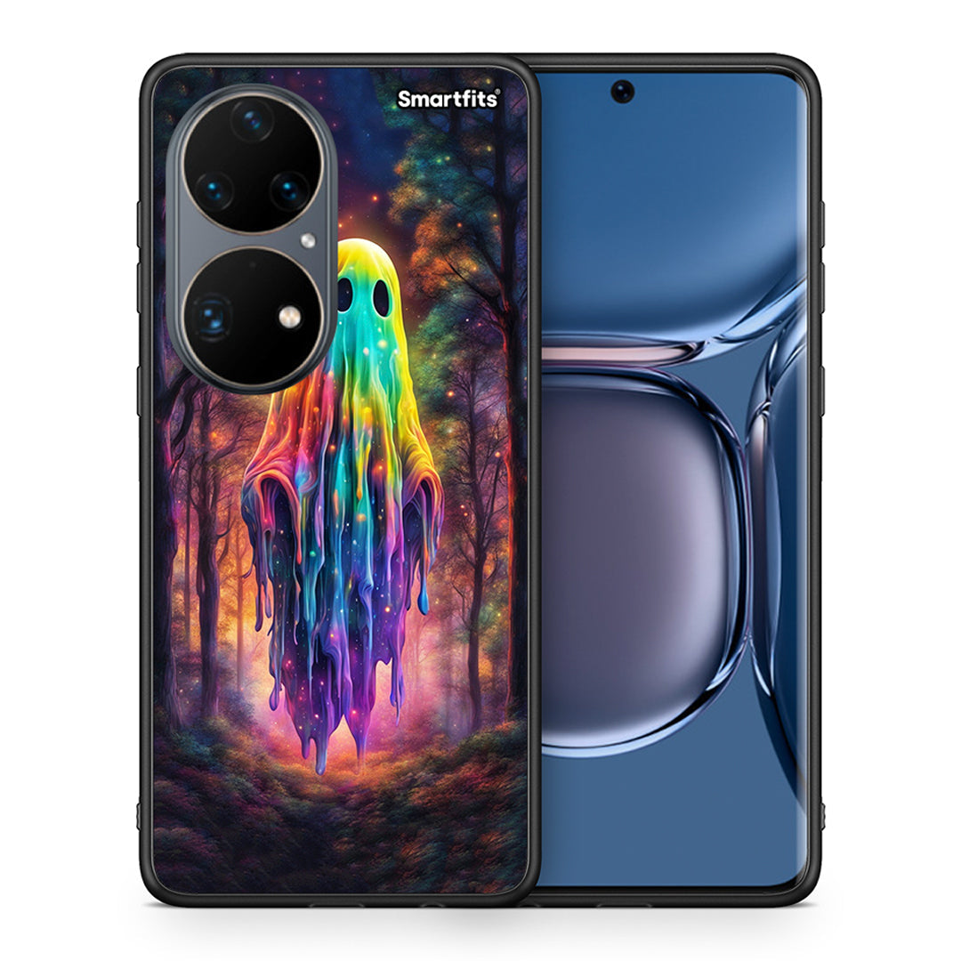 Θήκη Huawei P50 Pro Halloween Ghost από τη Smartfits με σχέδιο στο πίσω μέρος και μαύρο περίβλημα | Huawei P50 Pro Halloween Ghost case with colorful back and black bezels